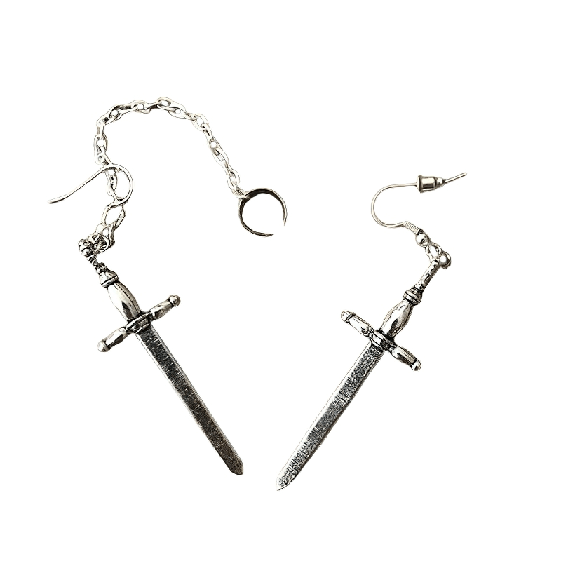 Gothic Style Sword Earrings With Chain / Punk Stylish Accessories for