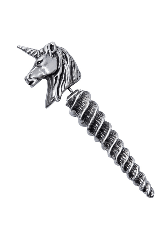 Gothic Unicorn Head and Horn Faux Stretcher Earring