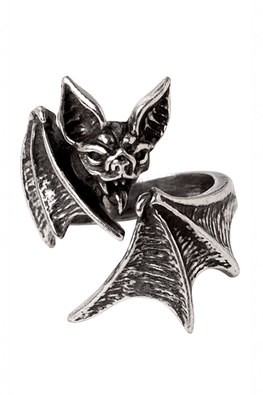 Gothic Nighthawk Bat Ring in Antiqued Pewter