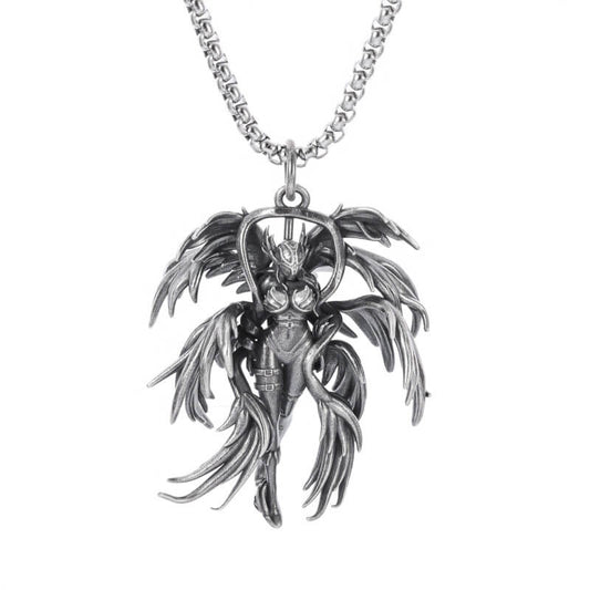 Gothic Winged Angel Pendant Necklace / Stainless Steel Punk Biker Accessories