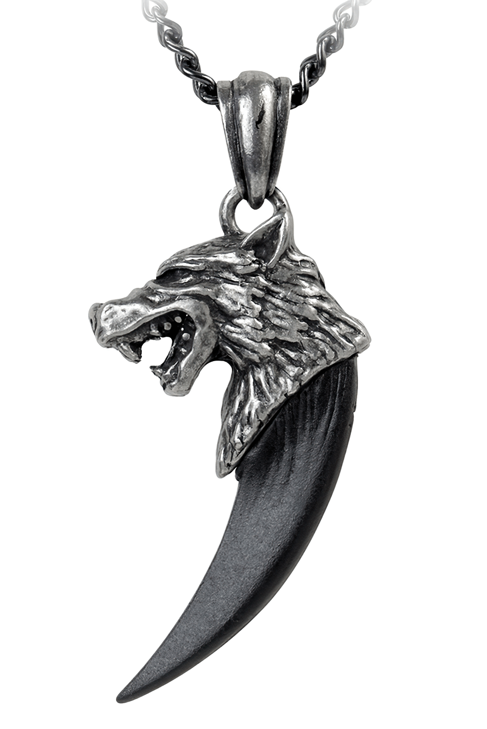 Gothic Wolf Macht Pendant With Black Pewter Fang