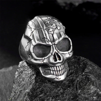 Gothic American Flag Skull Domineering Stainless Steel Ring