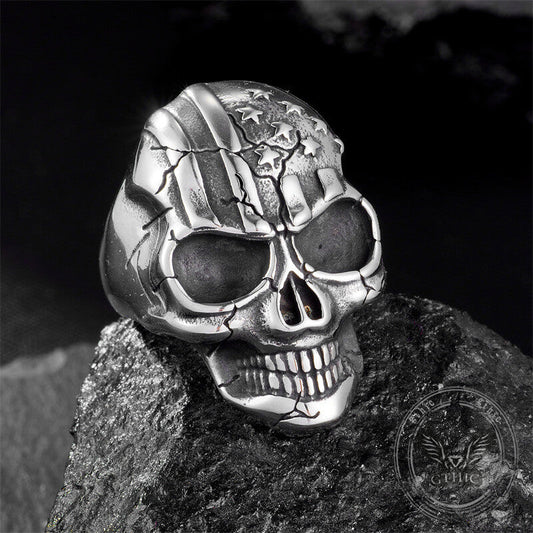 Gothic American Flag Skull Domineering Stainless Steel Ring