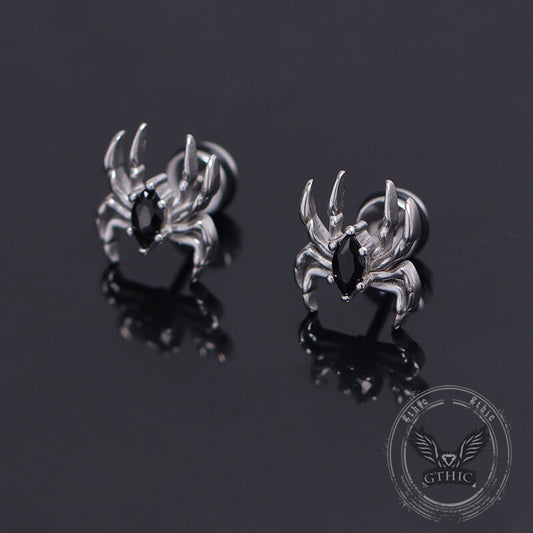 Gothic Black Gem Spider Stainless Steel Animal Earrings