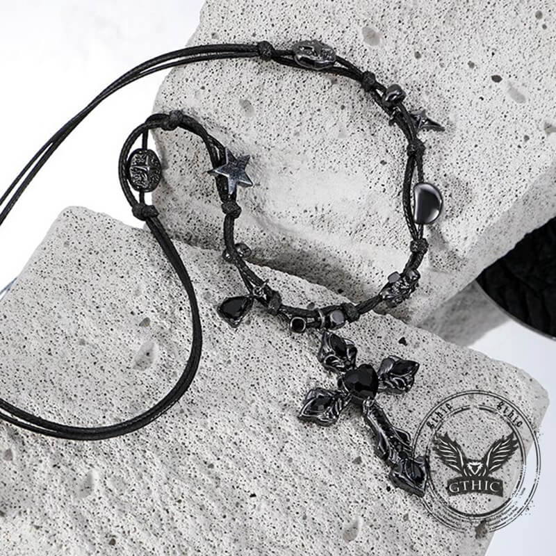 Gothic Black Gemstone Cross Alloy Clavicle Necklace
