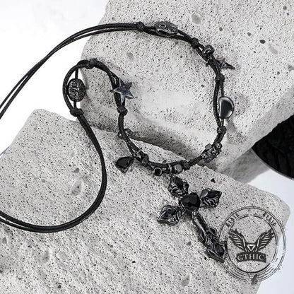 Gothic Black Gemstone Cross Alloy Clavicle Necklace