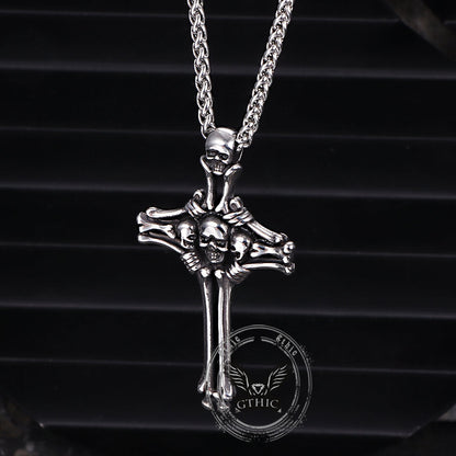 Gothic Bone Skull Stainless Steel Cross Pendant
