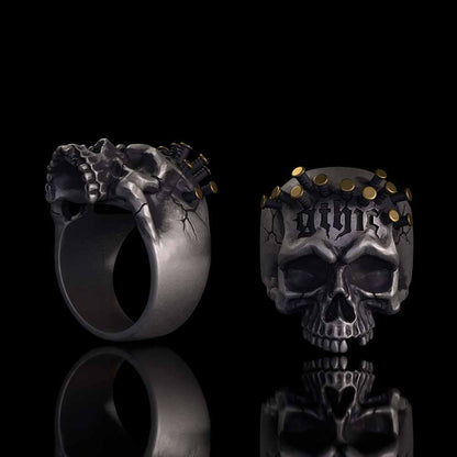 Gothic Bullet Crown Skull Sterling Silver Ring