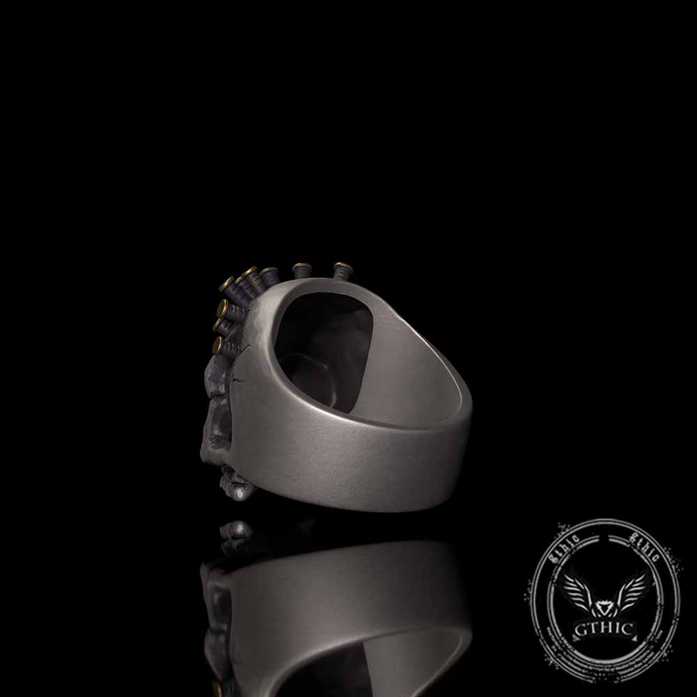 Gothic Bullet Crown Skull Sterling Silver Ring