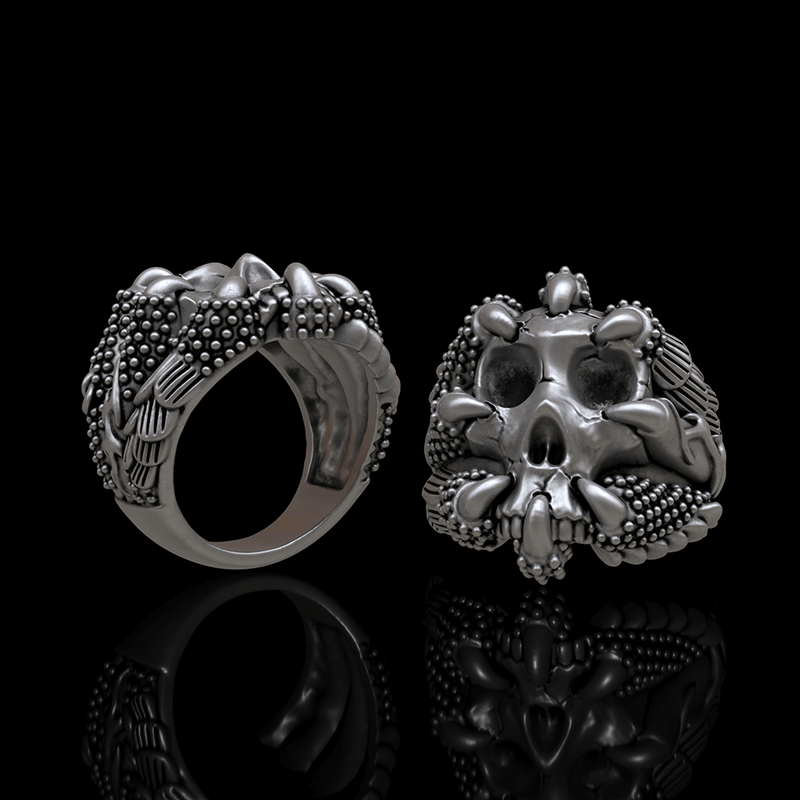 Gothic Claw Skull Sterling Silver Ring