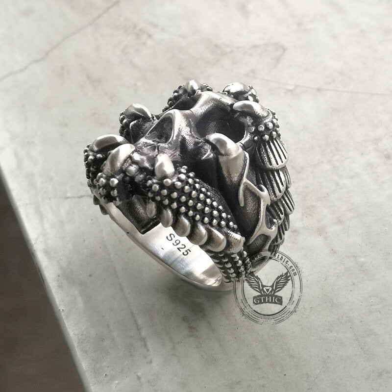 Gothic Claw Skull Sterling Silver Ring