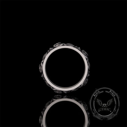 Gothic Coiled Snake Rose Sterling Silver Skull Ring
