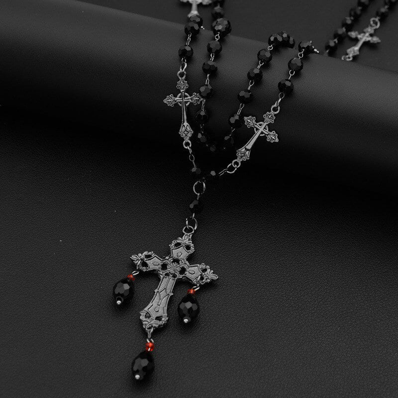 Gothic Cross Beaded Stainless Steel Stacking Necklace