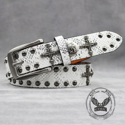 Gothic Cross Skull Rivet Snake Pattern Pu Leather Belt