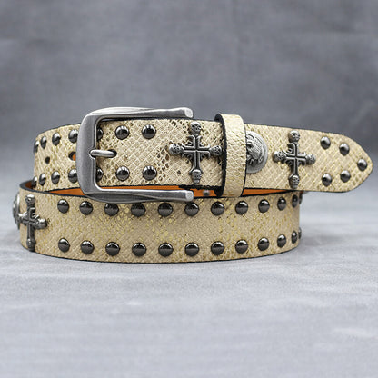 Gothic Cross Skull Rivet Snake Pattern Pu Leather Belt