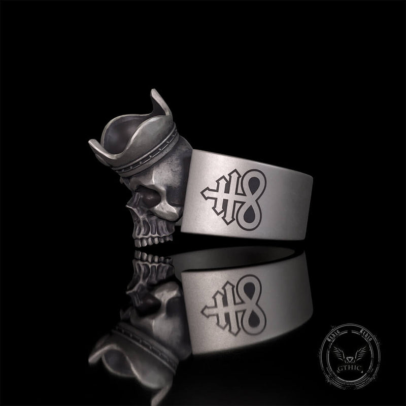 Gothic Crown Skull Leviathan Cross Sterling Silver Ring