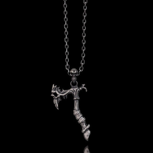 Gothic Demon Axe Sterling Silver Skull Pendant