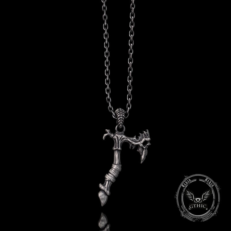 Gothic Demon Axe Sterling Silver Skull Pendant