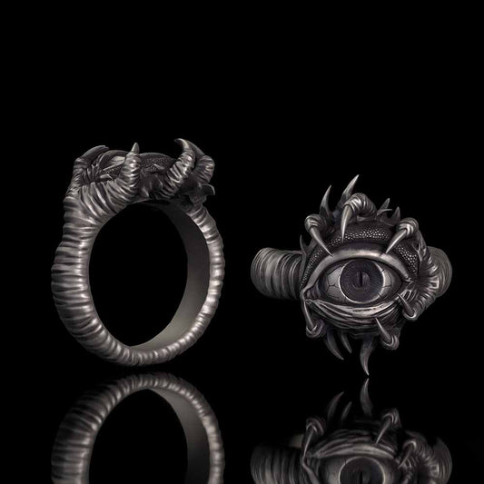 Gothic Devil's Eye Claw Biker Sterling Silver Ring