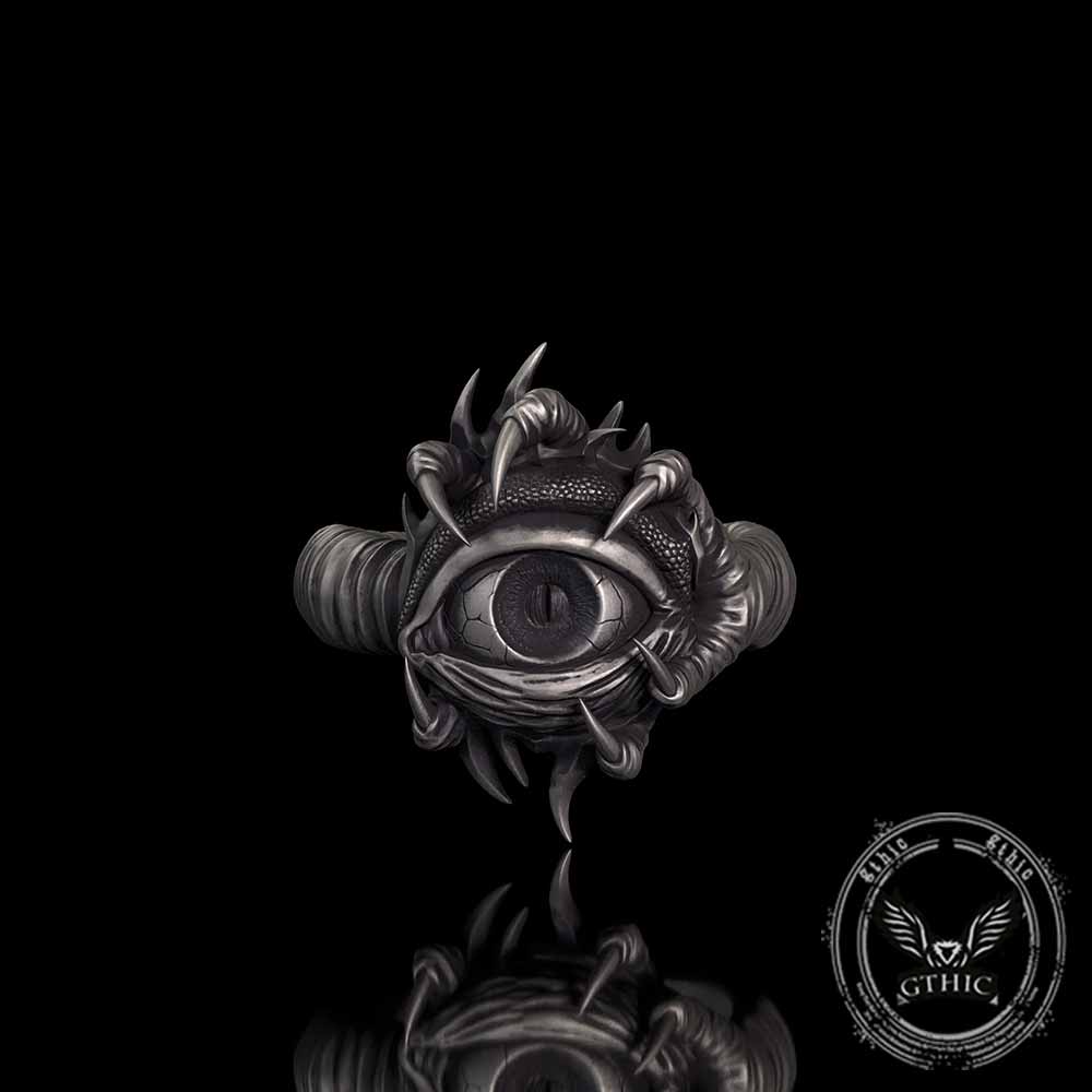 Gothic Devil's Eye Claw Biker Sterling Silver Ring