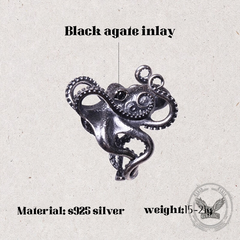 Gothic Distressed Octopus Sterling Silver Open Ring
