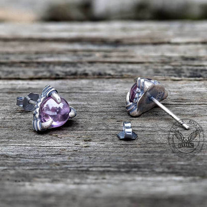 Gothic Dragon Claw Stone Sterling Silver Stud Earrings