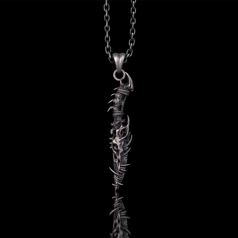 Gothic Dragon Dagger Knife Sterling Silver Pendant