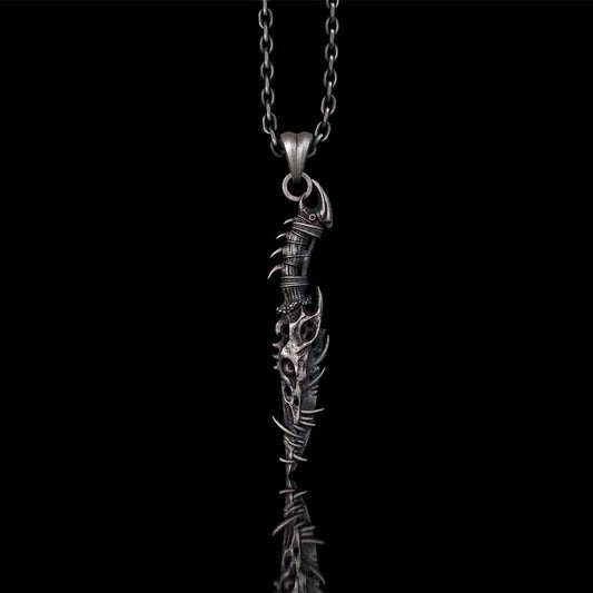 Gothic Dragon Dagger Knife Sterling Silver Pendant