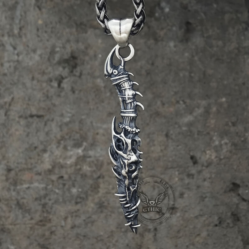 Gothic Dragon Dagger Knife Sterling Silver Pendant