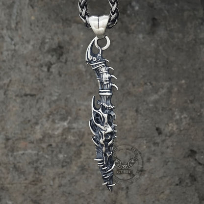 Gothic Dragon Dagger Knife Sterling Silver Pendant
