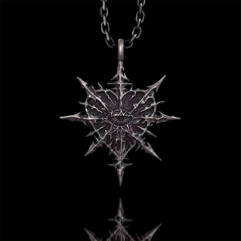 Gothic Heart of Thorns Demon Eye Sterling Silver Pendant