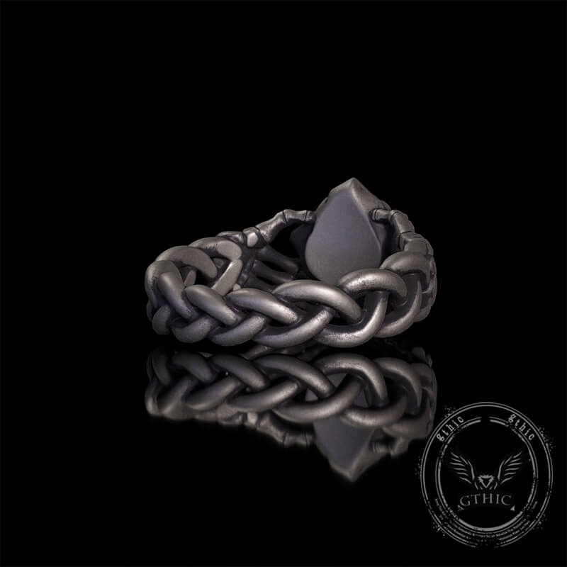 Gothic Heart Skull Hand Holding Rose Sterling Silver Ring