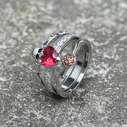Gothic Heart Zircon Skull Brass Ring