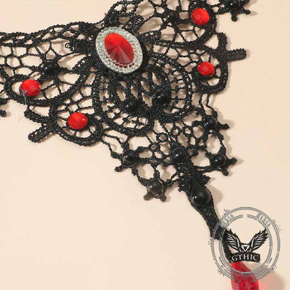 Gothic Lace Ruby Alloy Choker Necklace