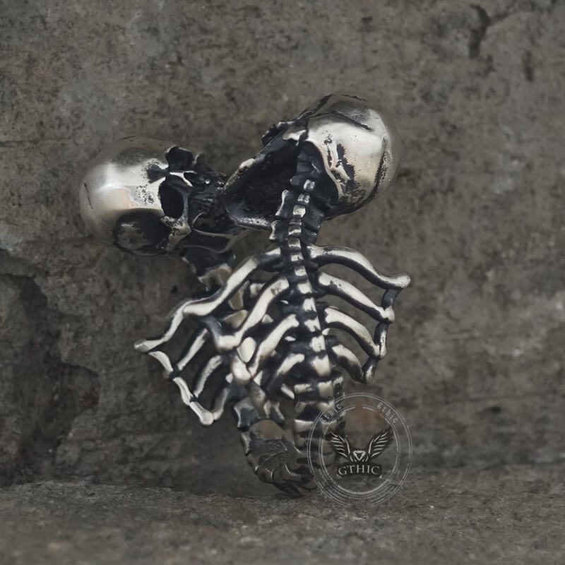 Gothic Love Kiss Sterling Silver Skull Ring