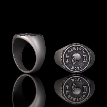 Gothic Memento Mori Letters Sterling Silver Skull Ring