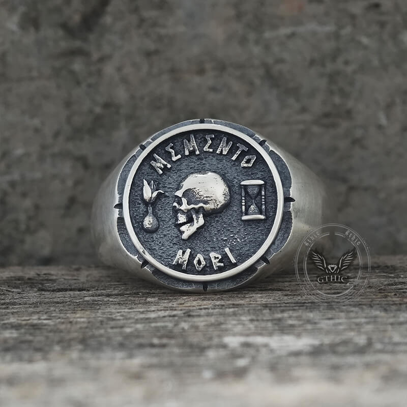 Gothic Memento Mori Letters Sterling Silver Skull Ring