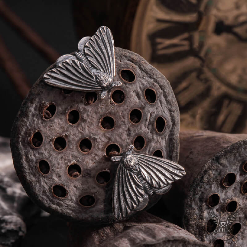 Gothic Moth Sterling Silver Stud Earrings