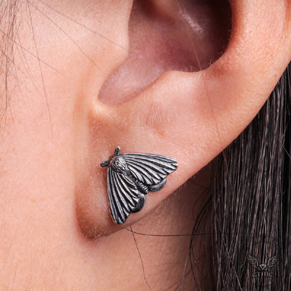 Gothic Moth Sterling Silver Stud Earrings