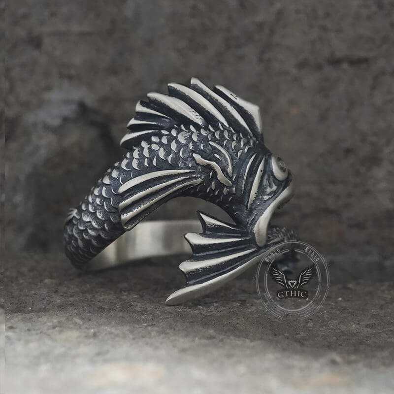 Gothic Mutant Fish Sterling Silver Animal Ring