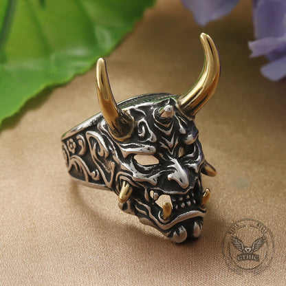 Gothic Oni Mask Stainless Steel Skull Ring