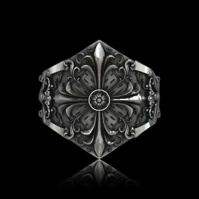 Gothic Pattern Sterling Silver Open Ring