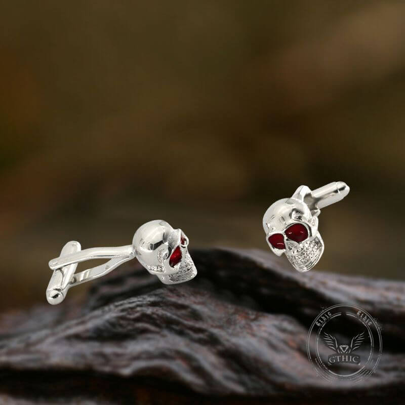 Gothic Red Gem Eye Skull Copper Cufflinks