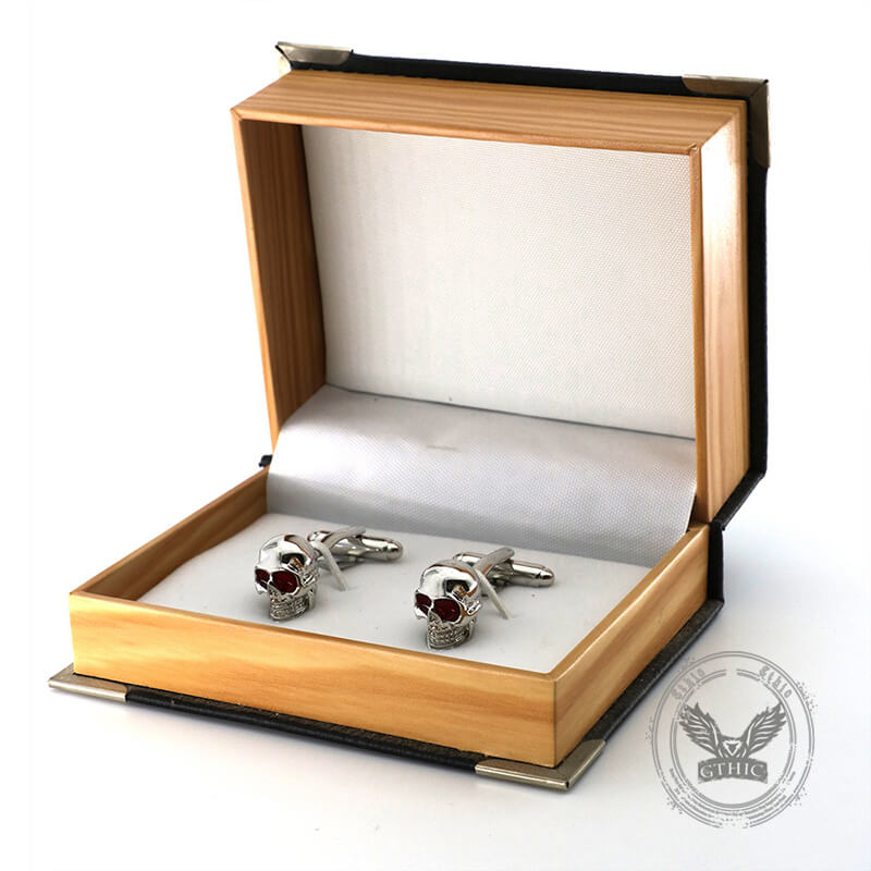 Gothic Red Gem Eye Skull Copper Cufflinks