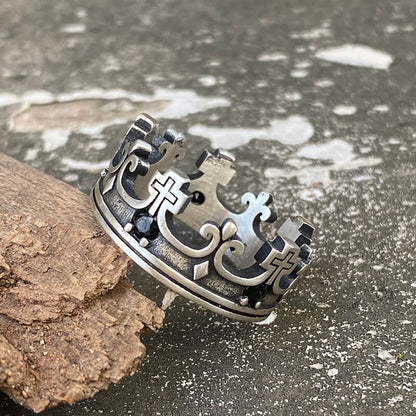 Gothic Roman Gemstone Crown Sterling Silver Ring