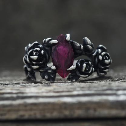 Gothic Rose Red Gemstone Sterling Silver Ring