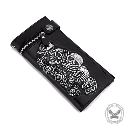 Gothic Rose Skull Bifold Leather Chain Wallet