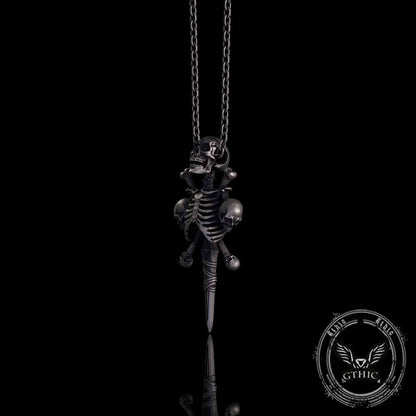 Gothic Skeleton Sword Bone Cross Sterling Silver Pendant
