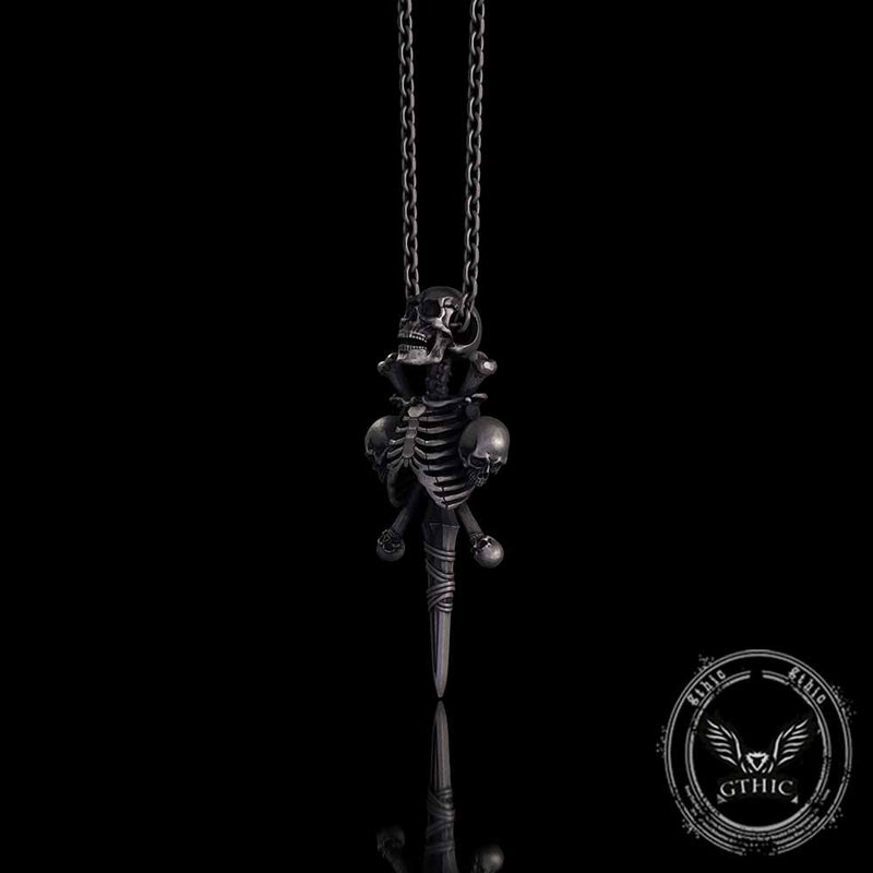 Gothic Skeleton Sword Bone Cross Sterling Silver Pendant