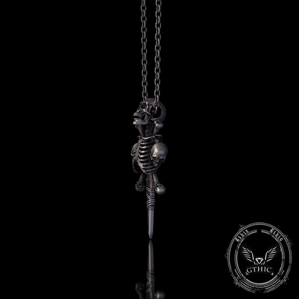 Gothic Skeleton Sword Bone Cross Sterling Silver Pendant